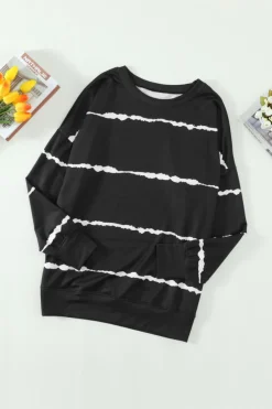 Outlet Dear-Lover Striped Abstract Long Sleeve Casual Sweatshirt Black