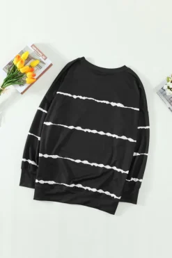 Outlet Dear-Lover Striped Abstract Long Sleeve Casual Sweatshirt Black