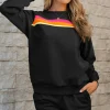Clearance Dear-Lover Striped Accent Pullover and Shorts Two Piece Casual Set Black