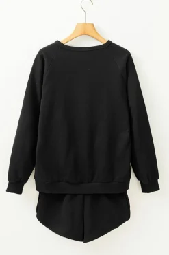 Clearance Dear-Lover Striped Accent Pullover and Shorts Two Piece Casual Set Black