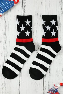 Outlet Dear-Lover Striped and Star Pattern Soft Tube Socks Black