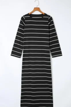 Discount Dear-Lover Striped Casual Slit Long Dress Black