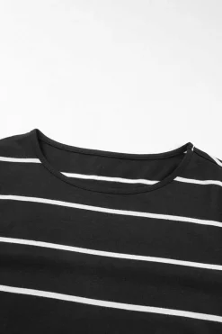 Discount Dear-Lover Striped Casual Slit Long Dress Black