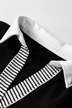 Hot Dear-Lover Striped Colorblock Patchwork Collar Sweatshirt Black