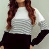 Online Dear-Lover Striped Contrast Colorblock Knit Top Black