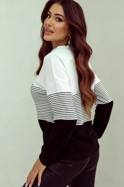 Online Dear-Lover Striped Contrast Colorblock Knit Top Black