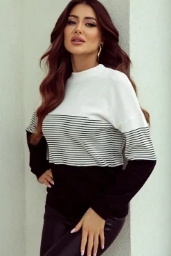 Online Dear-Lover Striped Contrast Colorblock Knit Top Black