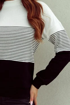 Online Dear-Lover Striped Contrast Colorblock Knit Top Black