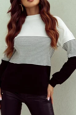 Online Dear-Lover Striped Contrast Colorblock Knit Top Black