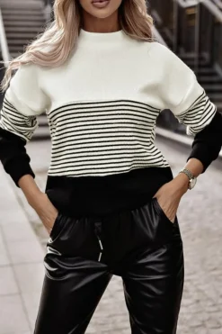 Online Dear-Lover Striped Contrast Colorblock Knit Top Black