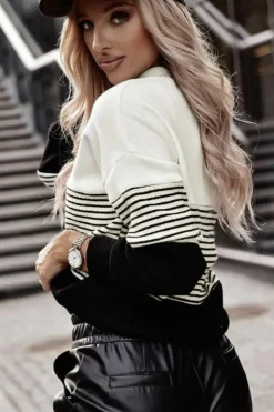 Online Dear-Lover Striped Contrast Colorblock Knit Top Black