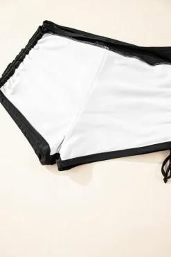 New Dear-Lover Striped Halter Top Drawstring Ruched High Waisted Bikini Black