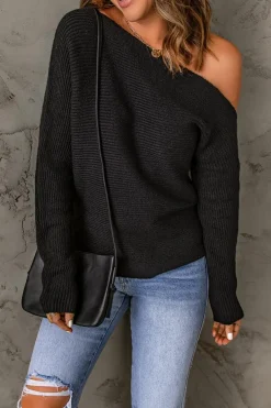 Discount Dear-Lover Striped Long Sleeve Knit Sweater Black
