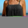 Sale Dear-Lover Striped Mesh Knotted Hem Tankini Swimsuit Black