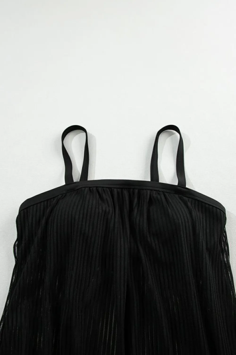 Sale Dear-Lover Striped Mesh Knotted Hem Tankini Swimsuit Black