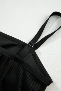 Sale Dear-Lover Striped Mesh Knotted Hem Tankini Swimsuit Black