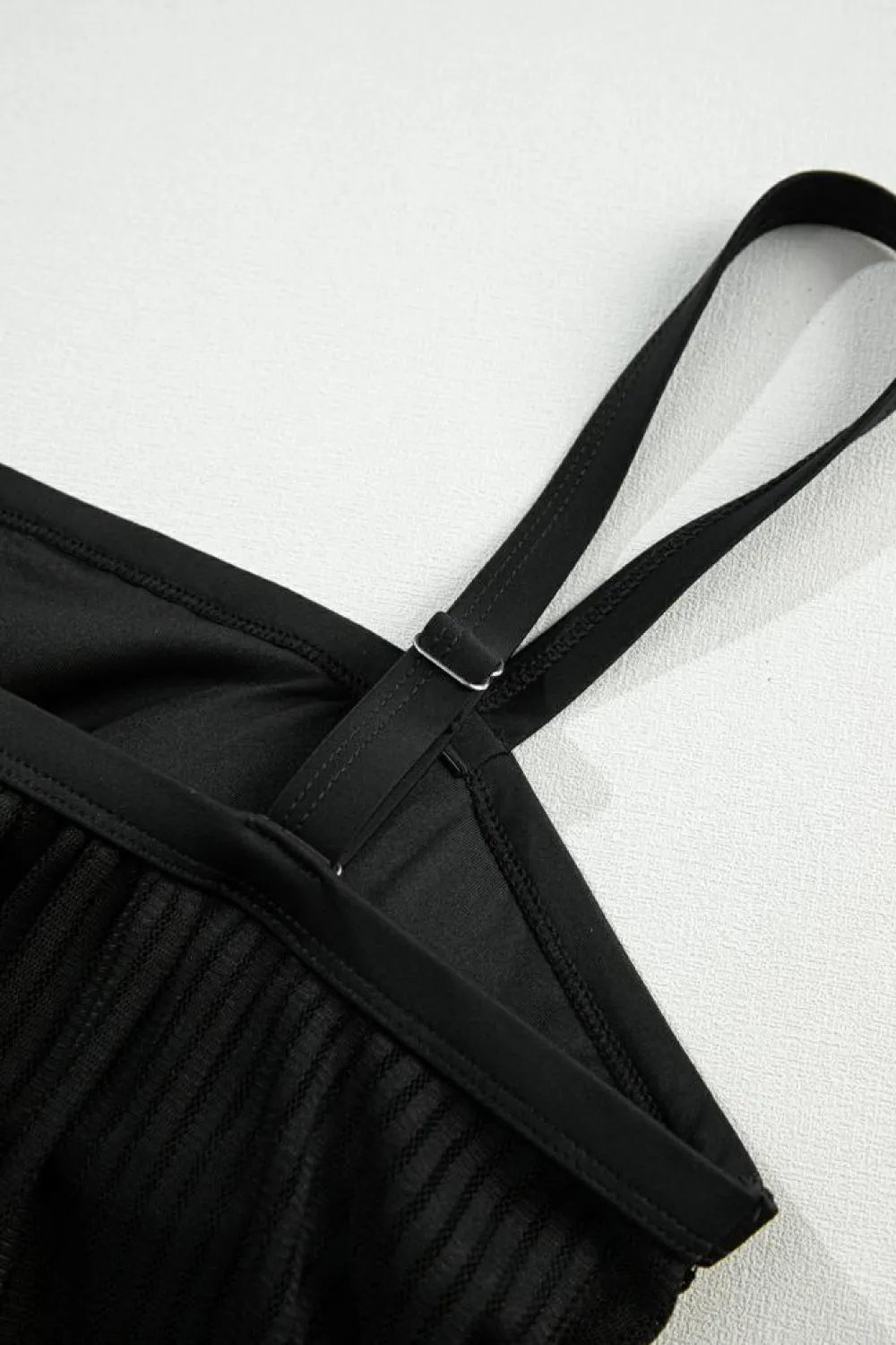 Sale Dear-Lover Striped Mesh Knotted Hem Tankini Swimsuit Black