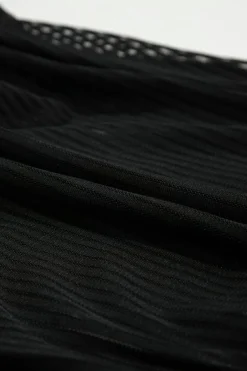 Sale Dear-Lover Striped Mesh Knotted Hem Tankini Swimsuit Black