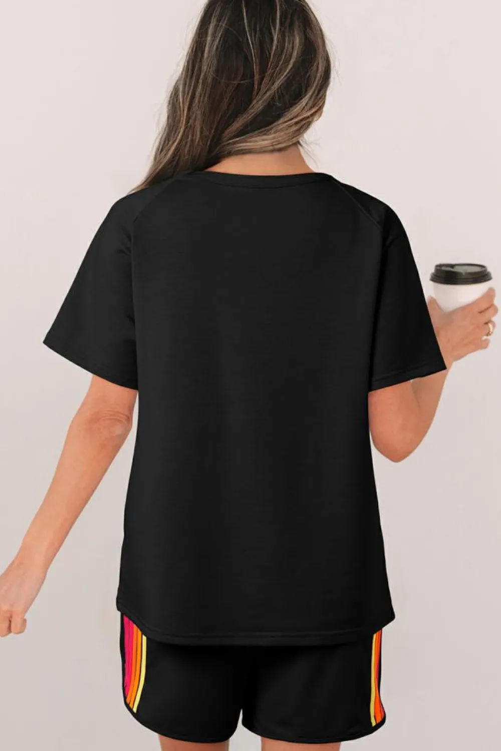 Clearance Dear-Lover Striped Patch Front Casual Tee Black
