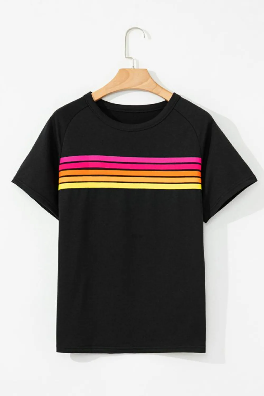 Clearance Dear-Lover Striped Patch Front Casual Tee Black