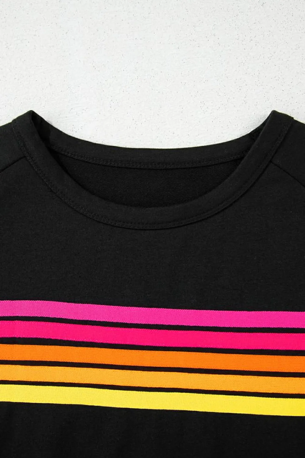 Clearance Dear-Lover Striped Patch Front Casual Tee Black