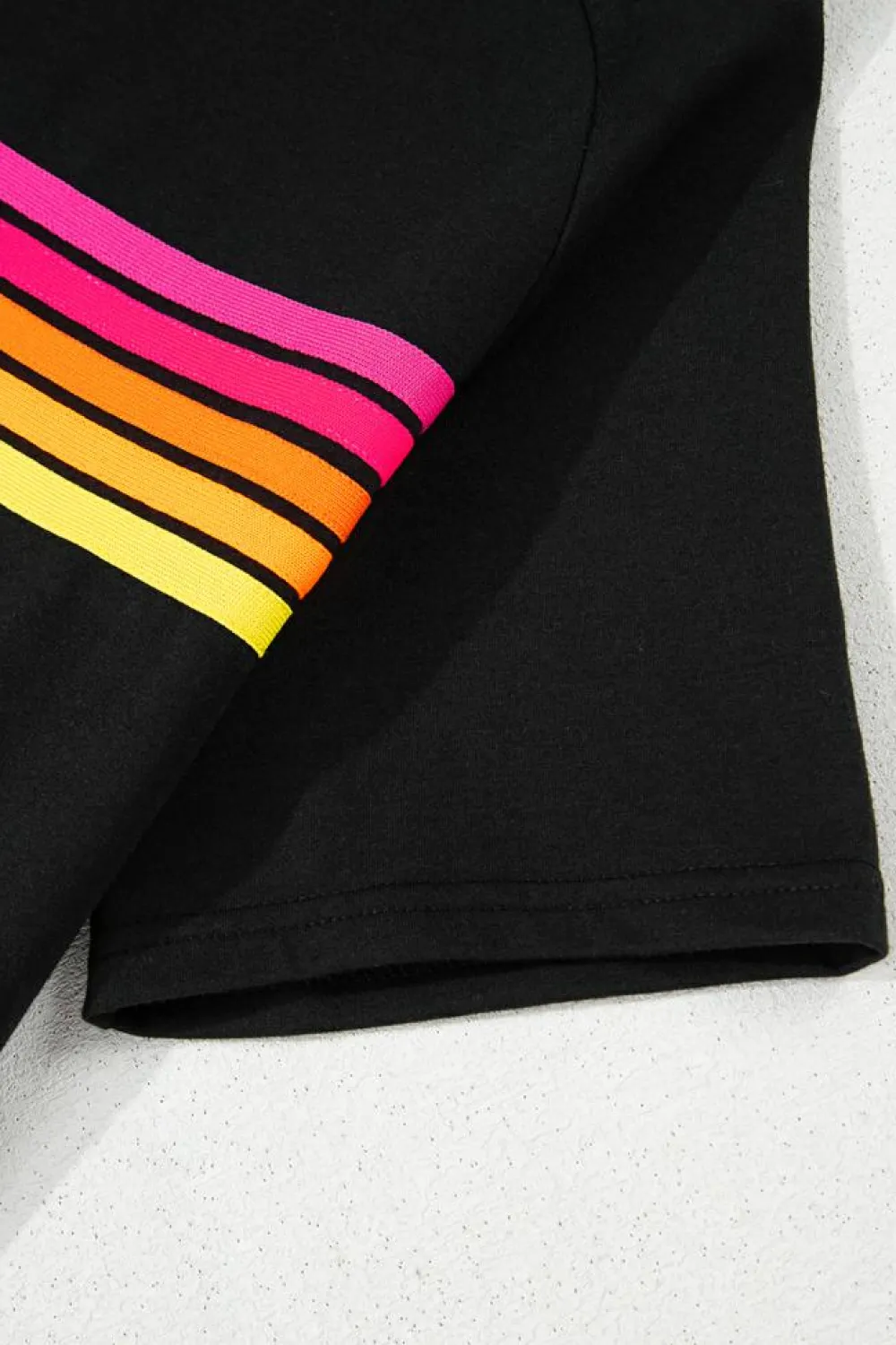 Clearance Dear-Lover Striped Patch Front Casual Tee Black