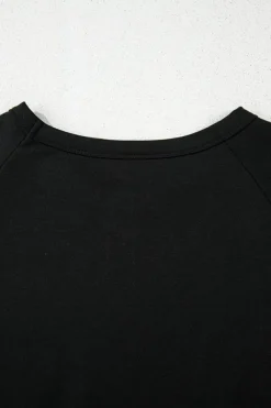 Clearance Dear-Lover Striped Patch Front Casual Tee Black