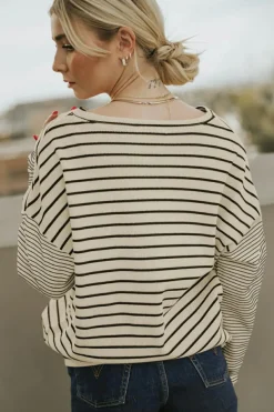 Discount Dear-Lover Striped Patchwork Loose Long Sleeve Tee Black