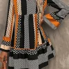 Hot Dear-Lover Striped Polka Dot Print Ruffled Hem V Neck Mini Dress Black