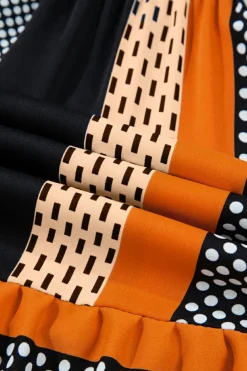 Hot Dear-Lover Striped Polka Dot Print Ruffled Hem V Neck Mini Dress Black