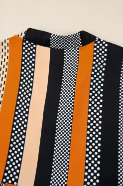 Hot Dear-Lover Striped Polka Dot Print Ruffled Hem V Neck Mini Dress Black
