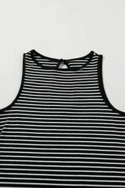 Online Dear-Lover Striped Print Ribbed Knit Sleeveless Top Black