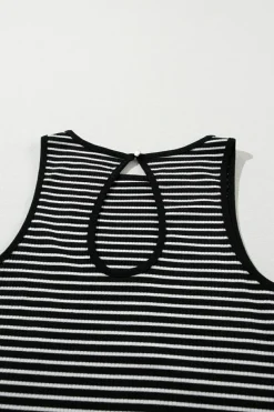 Online Dear-Lover Striped Print Ribbed Knit Sleeveless Top Black