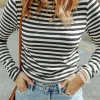 Sale Dear-Lover Striped Print Textured Knit Long Sleeve Tee Black