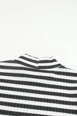 Sale Dear-Lover Striped Print Textured Knit Long Sleeve Tee Black