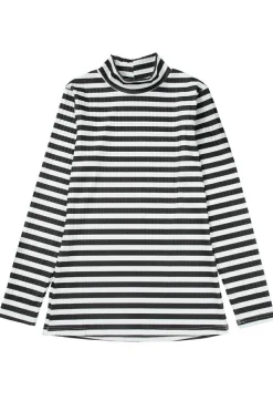 Sale Dear-Lover Striped Print Textured Knit Long Sleeve Tee Black