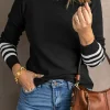 Fashion Dear-Lover Striped Sleeve Plain Knit Sweater Black