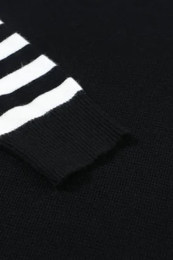Fashion Dear-Lover Striped Sleeve Plain Knit Sweater Black