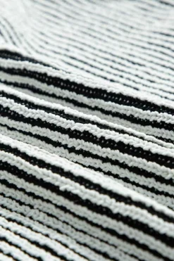 Fashion Dear-Lover Striped Textured Knit Contrast Edge Loose Sweater Black