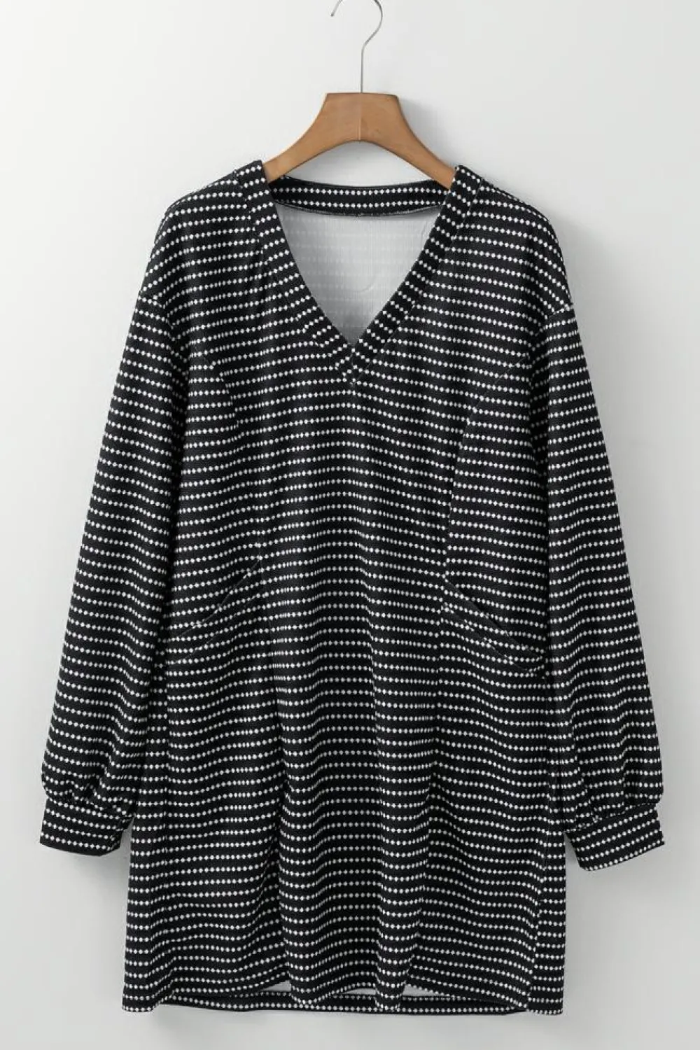 New Dear-Lover Striped V Neck Long Puff Sleeve Shift Dress Black