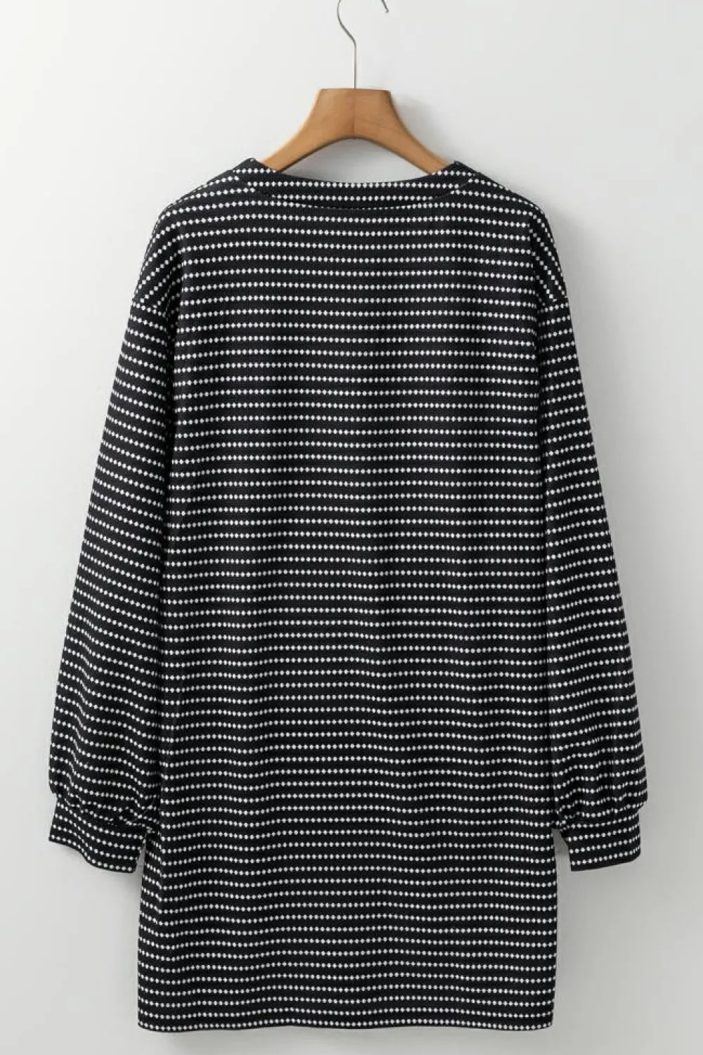 New Dear-Lover Striped V Neck Long Puff Sleeve Shift Dress Black