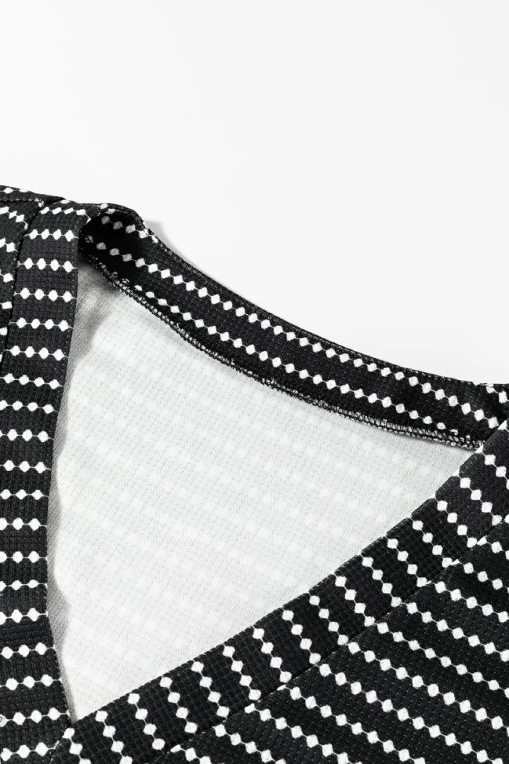 New Dear-Lover Striped V Neck Long Puff Sleeve Shift Dress Black