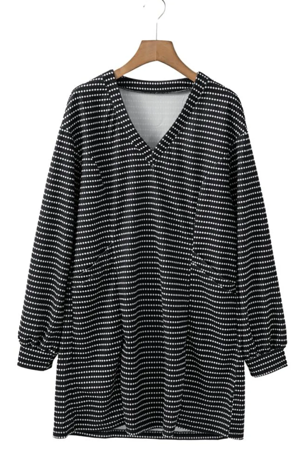 New Dear-Lover Striped V Neck Long Puff Sleeve Shift Dress Black