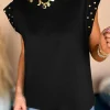Hot Dear-Lover Studded Short Sleeve Top Black