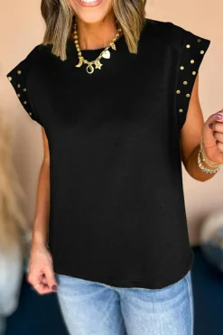 Hot Dear-Lover Studded Short Sleeve Top Black