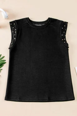 Hot Dear-Lover Studded Short Sleeve Top Black