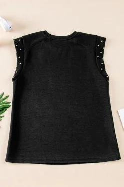 Hot Dear-Lover Studded Short Sleeve Top Black