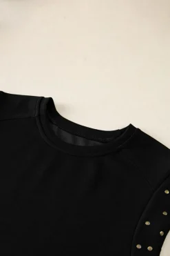 Hot Dear-Lover Studded Short Sleeve Top Black