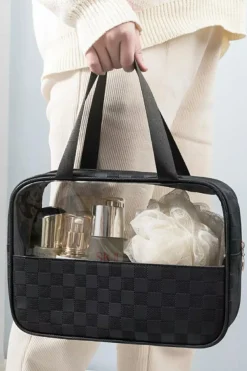 New Dear-Lover Stylish Checkered PVC Clear Cosmetic Bag Black