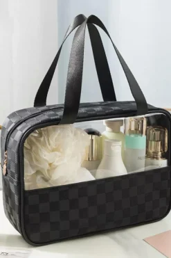 New Dear-Lover Stylish Checkered PVC Clear Cosmetic Bag Black